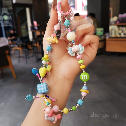 卡通可爱串珠挂件手机链手腕新款
