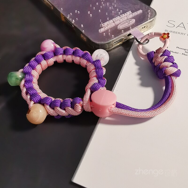 手机挂绳手腕短款多巴胺彩珠编织可调节结实耐用户外登山旅游行防丢钥匙扣防掉套壳相机ccd挂件链子通用新品