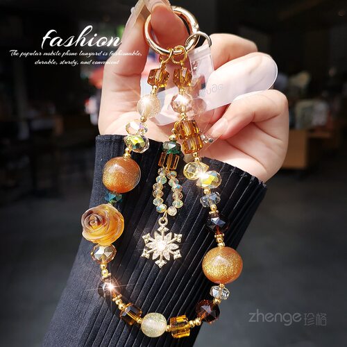 高档轻奢玫瑰水晶手机链挂件新品