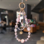 粉色星空手机链女手腕挂饰短款 精品手作串珠水晶挂件户外旅游出行防丢手提链带子高档轻奢手机壳挂绳2025新品