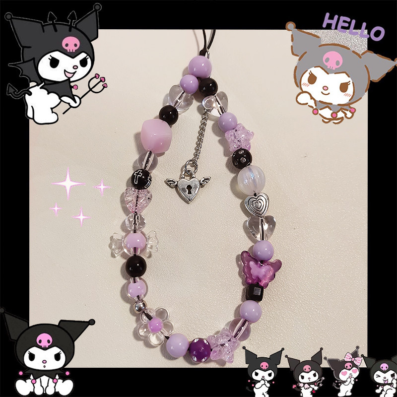 卡通可爱库洛米黑紫手绳圆珠挂链