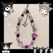 手机挂绳ins风少女心卡通可爱库洛米黑紫手机绳圆珠挂链美乐蒂白粉手链手机链挂件手工串珠链子防丢吊绳