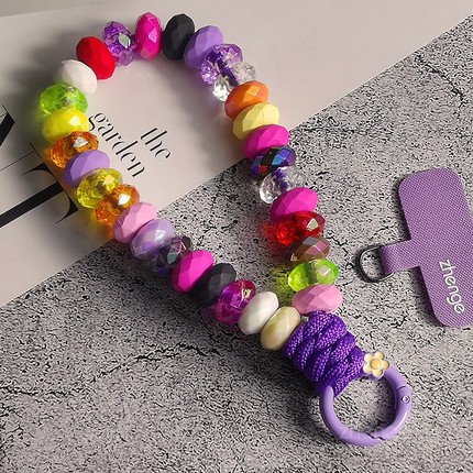 精品手作串珠手机挂绳ins女包包挂件多巴胺彩珠手工编织绳手机壳手腕挂饰品短款户外旅游逛街防丢防掉绳新品