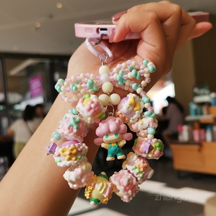 精品手作&萌系可爱公仔手提链手机挂绳手工串珠挂链卡通糖果涂鸦珠子挂饰女款蝴蝶结ccd相机链子手机壳通用