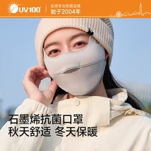 台湾UV100石墨烯防晒口罩秋冬季女遮阳透气2025新款保暖面罩24553