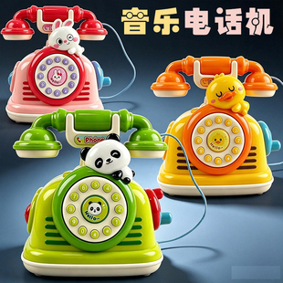 儿童卡通电话机玩具宝宝早教音乐故事机熊猫小鸭仿真声光益智座机