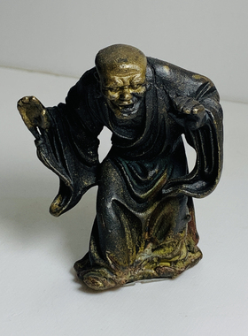 Vintage中古全铜欢喜罗汉雕塑十八罗汉之一摆件 宣扬佛法带来喜悦
