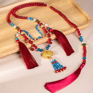 新中式项链红色长流苏软璎珞背云国风明制长项链复古汉服古风