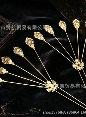 杨玉环发饰唐风金色扇形发簪 古装贵妃排簪 汉服宫廷头饰写真配饰