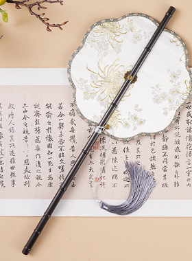原创彼岸花古风紫竹腰扇汉服团扇可卷曲折扇古典便携挂腰仿古