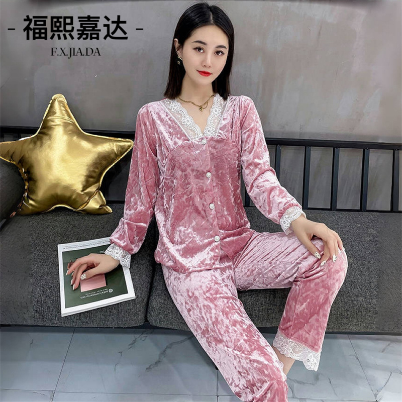 爆款金钻绒睡衣女春秋冬款2024新款休闲长袖冬季家居服套装两件套