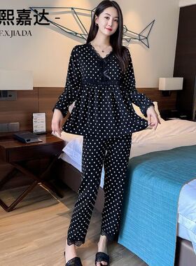 网红爆款睡衣女春秋款性感时尚长袖碎花胖mm大码家居服套装可外穿