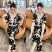 冰丝睡衣套装 拼蕾丝洋气可外出夏季 家居服两件套宽松舒适大码 爆款