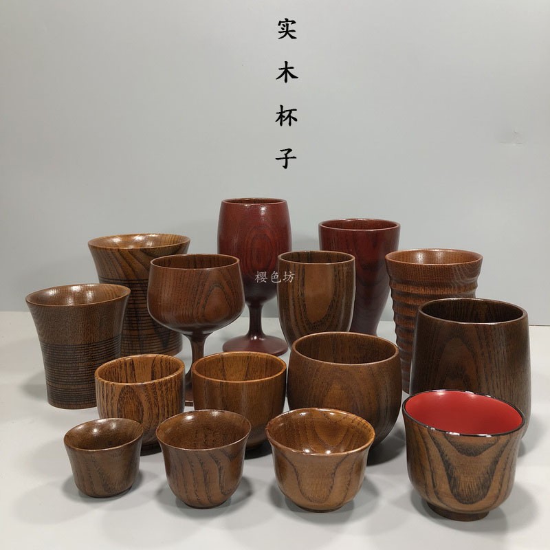 「木杯子」出口日本实木大漆杯子白酒啤酒葡萄酒品茗功夫茶杯咖啡