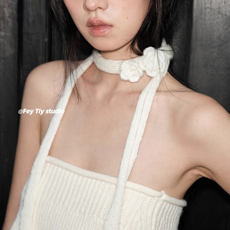 马海毛小卷玫瑰颈花项链