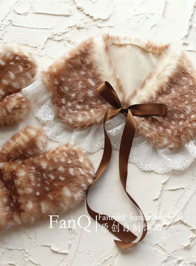 全指冬季保暖女可爱森系小鹿户外毛绒手套圣诞装饰演出服饰套装