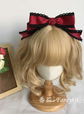 FanQ 日系蕾丝kc日常优雅蝴蝶结发饰Lolita酒红生成色发夹