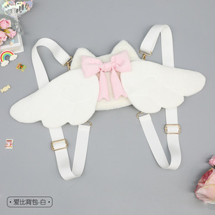 日系亚文化天使喵与小恶魔-毛绒可爱翅膀lolita二次元双肩背包