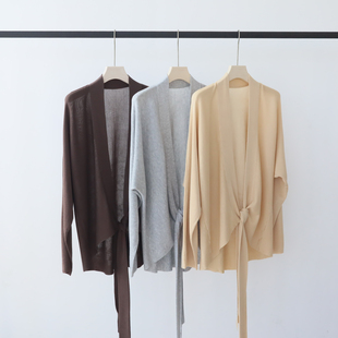 莱赛尔天丝老钱风针织衫 设计感系带无扣慵懒披肩女春夏上衣女 开衫