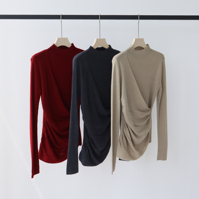 入秋高级感穿搭羊毛混纺设计感小众半高领针织衫长袖打底毛衣女秋