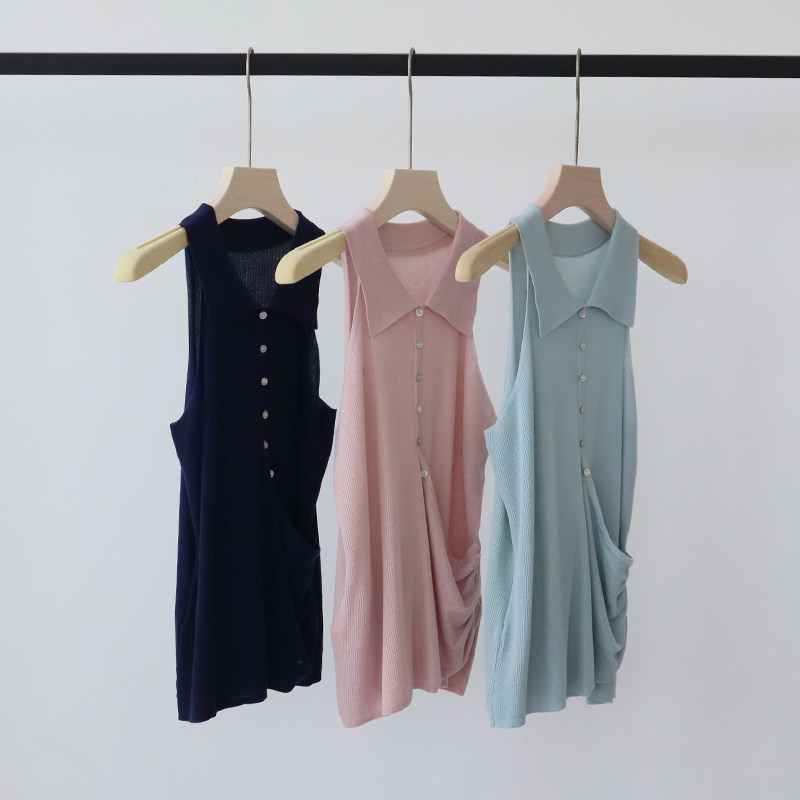 夏季高级感翻领无袖上衣背心内搭