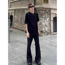 美式高街微喇西裤男夏季薄款垂感冰丝裤子cleanfit黑色修身直筒裤