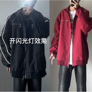 夾克外套時尚 快手網紅同款 潮 反光男士 新款 美式 復古高街春秋季