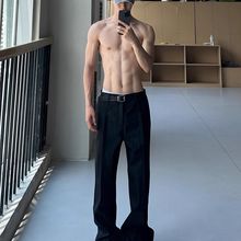 cleanfit黑色冰丝西裤男夏季薄款垂感休闲弯刀裤子显瘦微喇直筒裤