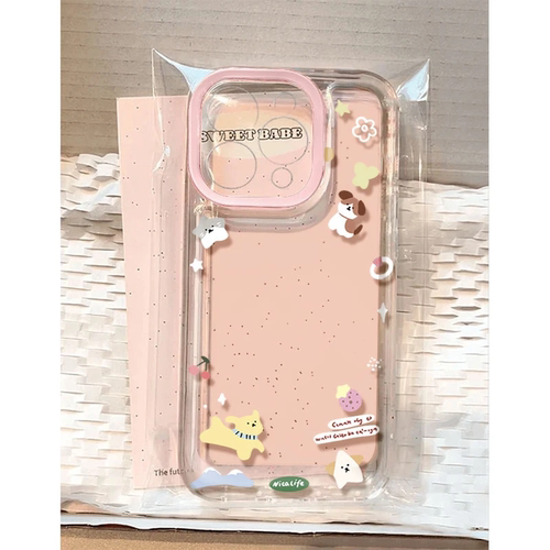 粉框花花小狗适用16手机壳13/14pro硅胶小米15华为mate70荣耀vivox200mini软套OPPO全包一加ace情侣x60男女套