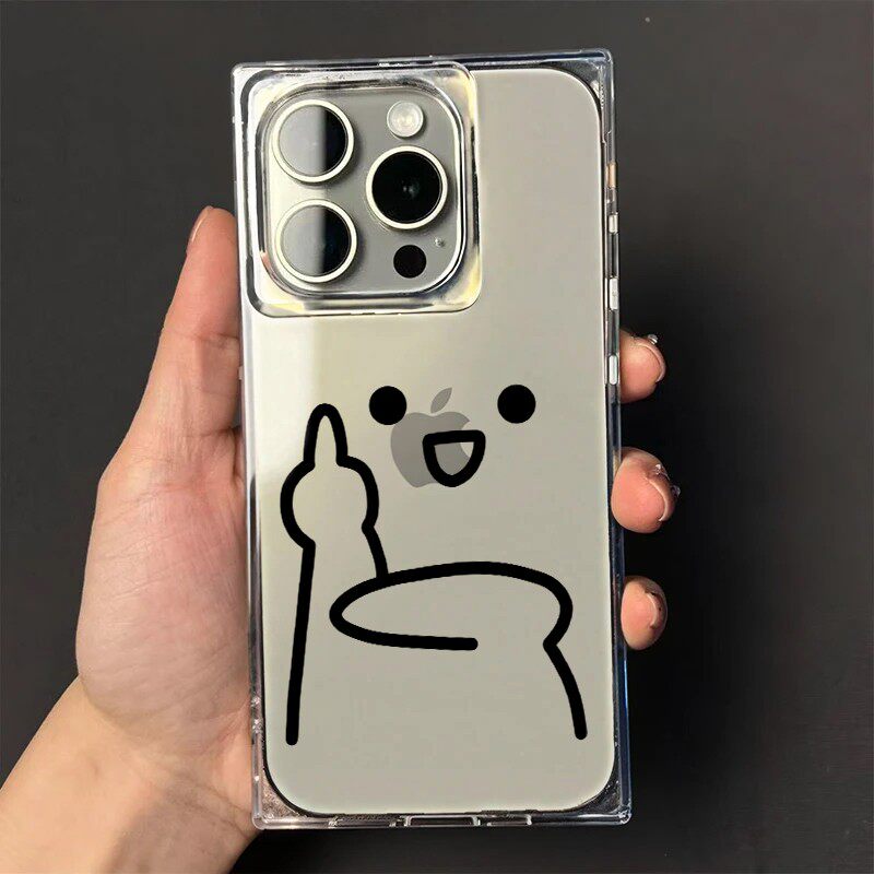 简约手指小人适用苹果15promax手机壳iphone14pro新款16promax可爱趣味13小众12保护套防摔11硅胶方块透明壳
