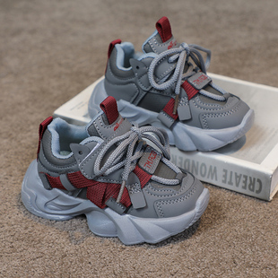 儿童运动鞋2025秋季新款男童跑步鞋女童休闲老爹鞋小中大童皮面单