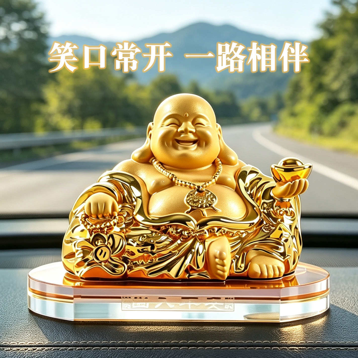 汽车内装饰品摆件中控台2026新款笑口常开弥勒佛系车内吉祥香水座