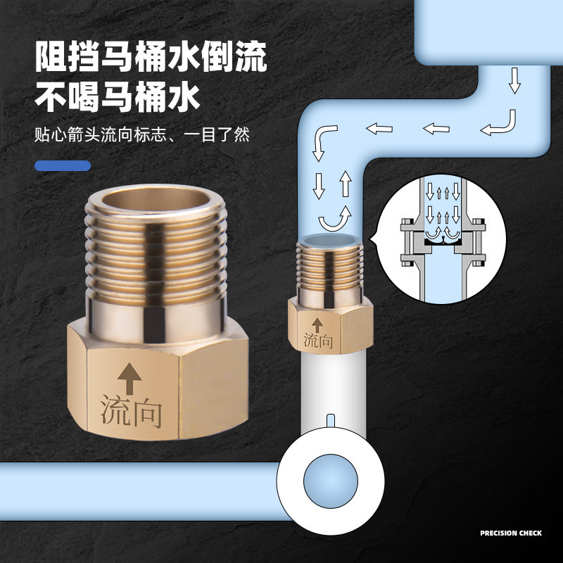 单向止回阀卫生间水管马桶防反水倒流逆止阀热水器回水4分止逆阀