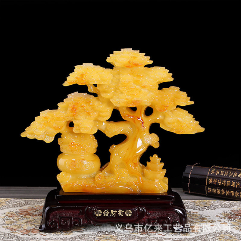 树脂仿玉发财树摆件家居客厅办公