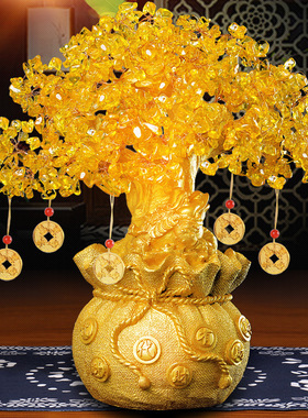 黄水晶发财树招财摆件家居酒柜装饰品客厅电视柜小摇钱树开业
