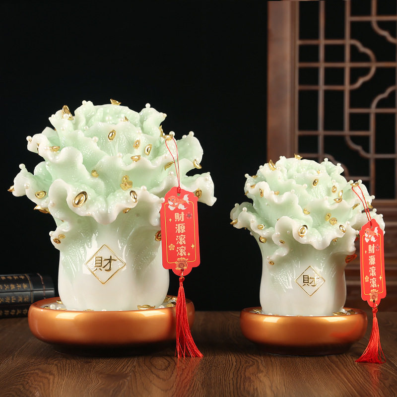 财源滚滚玉白菜摆件树脂工艺品家