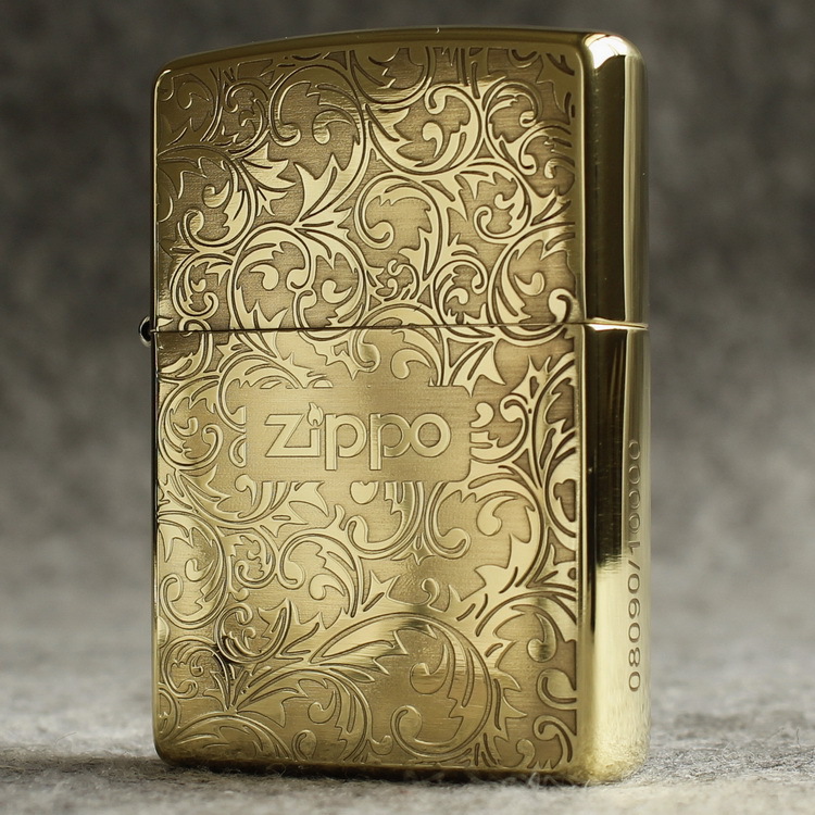 zippo芝宝zoop正版煤油打火机B纯铜三面蚀刻富贵唐草B限量