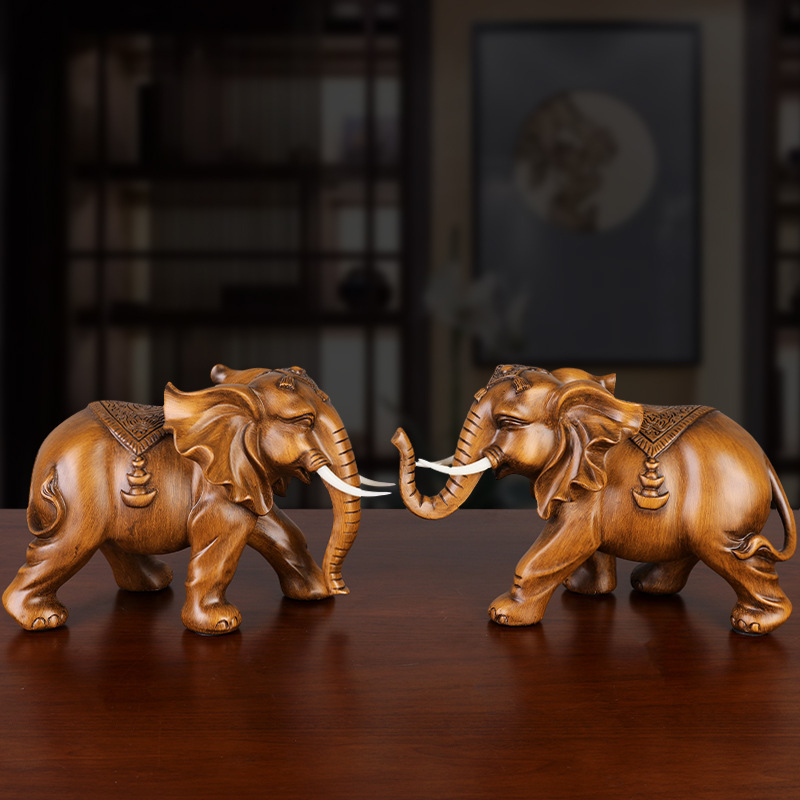招财大象摆件一对客厅玄关电视酒