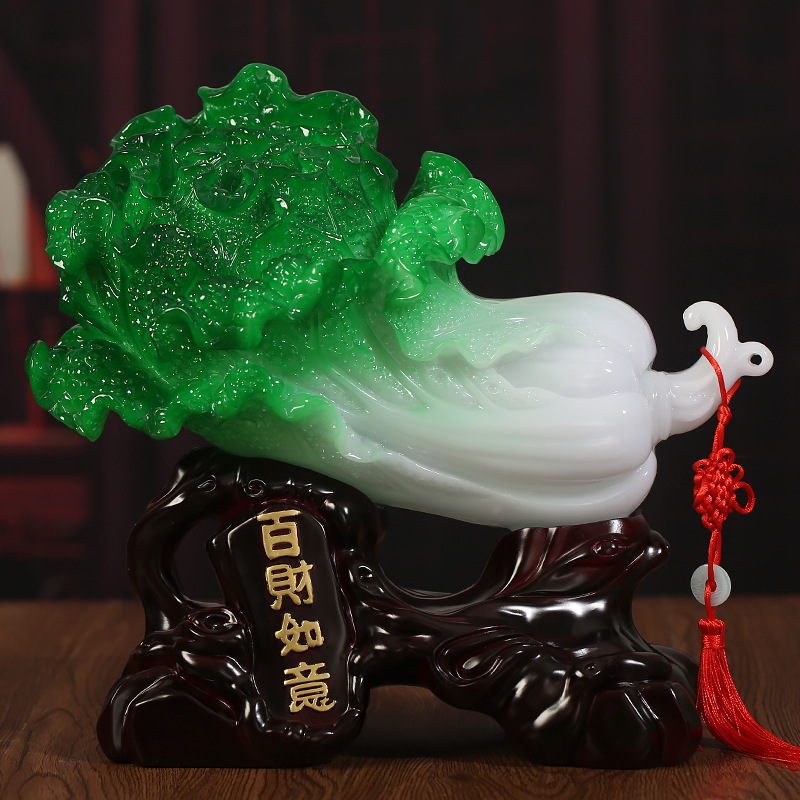 仿玉百财如意玉白菜摆件家居客厅