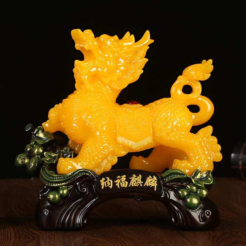 招财麒麟摆件一对办公室桌玄关柜