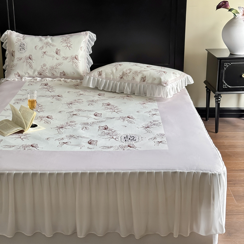 晓名法式花边夏季冰丝席三件套公主风床裙空调席折叠可水洗软席子