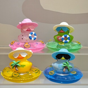 林里小黄鸭游泳圈可爱洗澡玩具捏捏叫发声玩具周边度假鸭