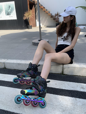专业hv轮滑鞋闪灵升级版碳纤维溜冰鞋全能平花鞋刹车鞋S4花式男女