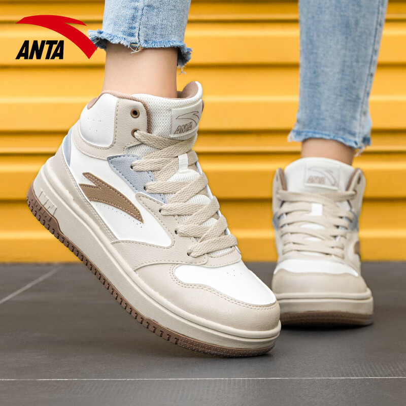 安踏女鞋零感高帮板鞋秋季新款加绒保暖棉鞋百搭舒适鞋子休闲鞋女