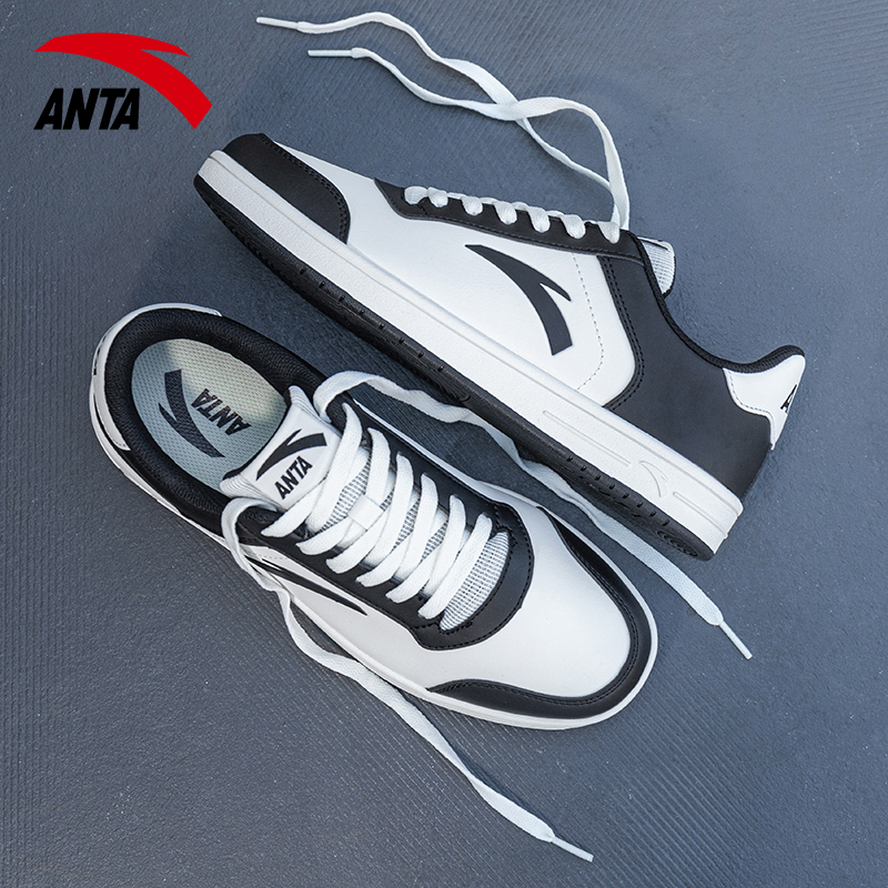 安踏鞋系带男熊猫鞋低帮百搭板鞋