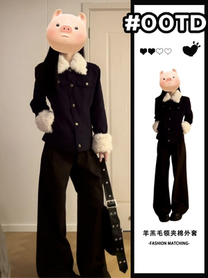 羊羔毛领夹棉加厚外套女秋冬2025年新款爆款修身摇粒绒棒球服上衣