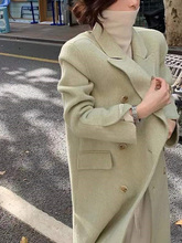HTBT定制22冬季新款双面羊绒大衣女中长款韩版气质西装领毛呢外套