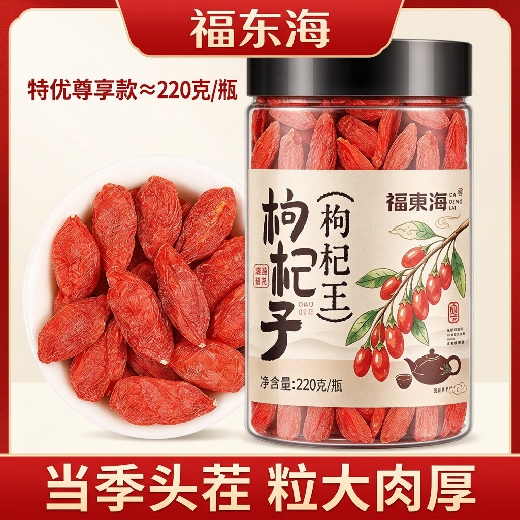 福东海枸杞220g特优大果正宗宁夏中宁红苟杞子构杞茶免洗泡茶泡水