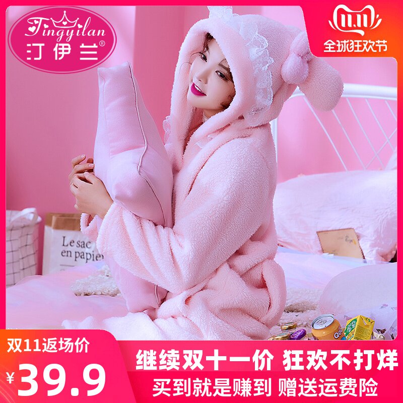 粉色小女孩加厚法兰绒珊瑚绒睡裙睡衣家居服女套头秋冬季长袖加绒|ruв категории Нижнее белье, платье - от Buy2taobao.com для оказания профессиональной услуги покупки агента Taobao