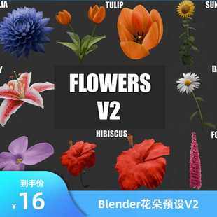Blender 花朵Blooming Flowers - Geo Nodes Curve Asset Pack